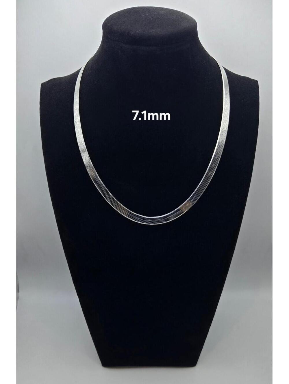 Solid 925 Sterling Silver Herringbone Chain Necklace, 7mm 18", Italy